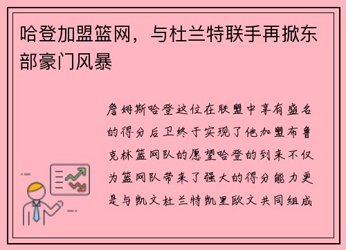 哈登加盟篮网，与杜兰特联手再掀东部豪门风暴